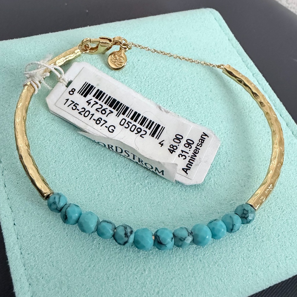 Gorjana Turquoise Gemstone Hammered Gold Cuff Bracelet – NWT